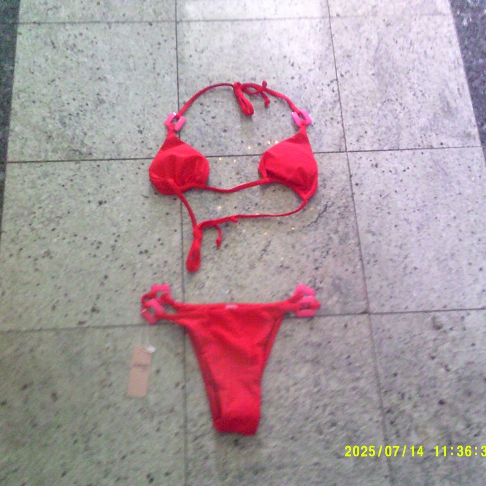 Red and Pink Bikini Set